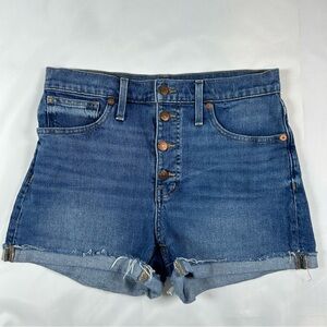 Madewell High Rise Denim Shorts Button Fly Edition Frayed Hem Women Size 28
